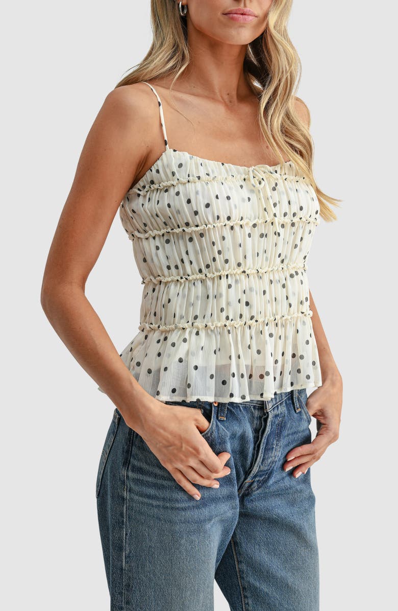 All in Favor Polka Dot Sleeveless Peplum Top, Alternate, color, Ivory Black Dot