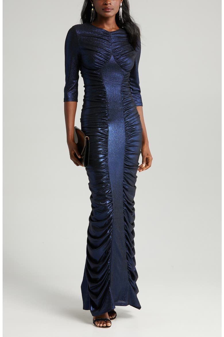 Mari Ruched Metallic Gown, Main, color, ORION DREAM