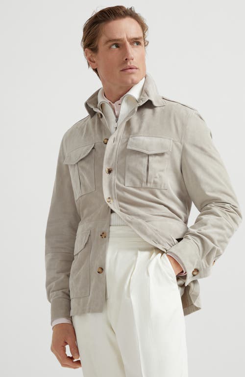 Brunello Cucinelli Suede Lamb Leather Jacket In Beige In Rope