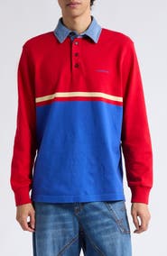 JW Anderson Contrast Collar Colorblock Long Sleeve Polo