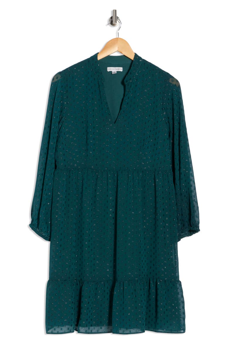 Shimmer Swiss Dot Long Sleeve Dress, Alternate, color, HUNTER