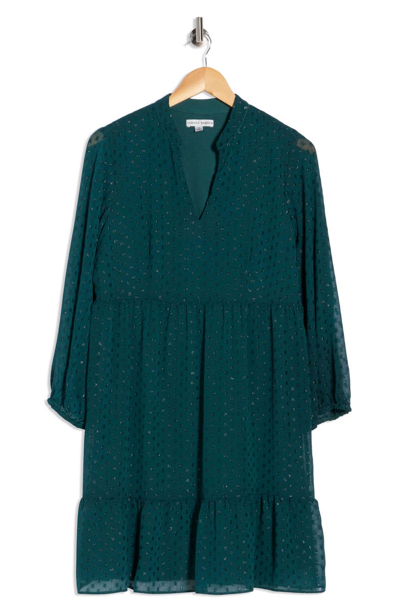 SANDRA DARREN Shimmer Swiss Dot Long Sleeve Dress, Alternate, color, Hunter