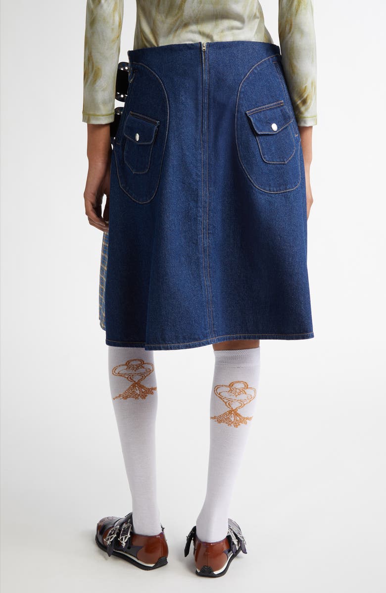 Chopova Lowena Marshal Plaid Belted Denim Skirt, Alternate, color,