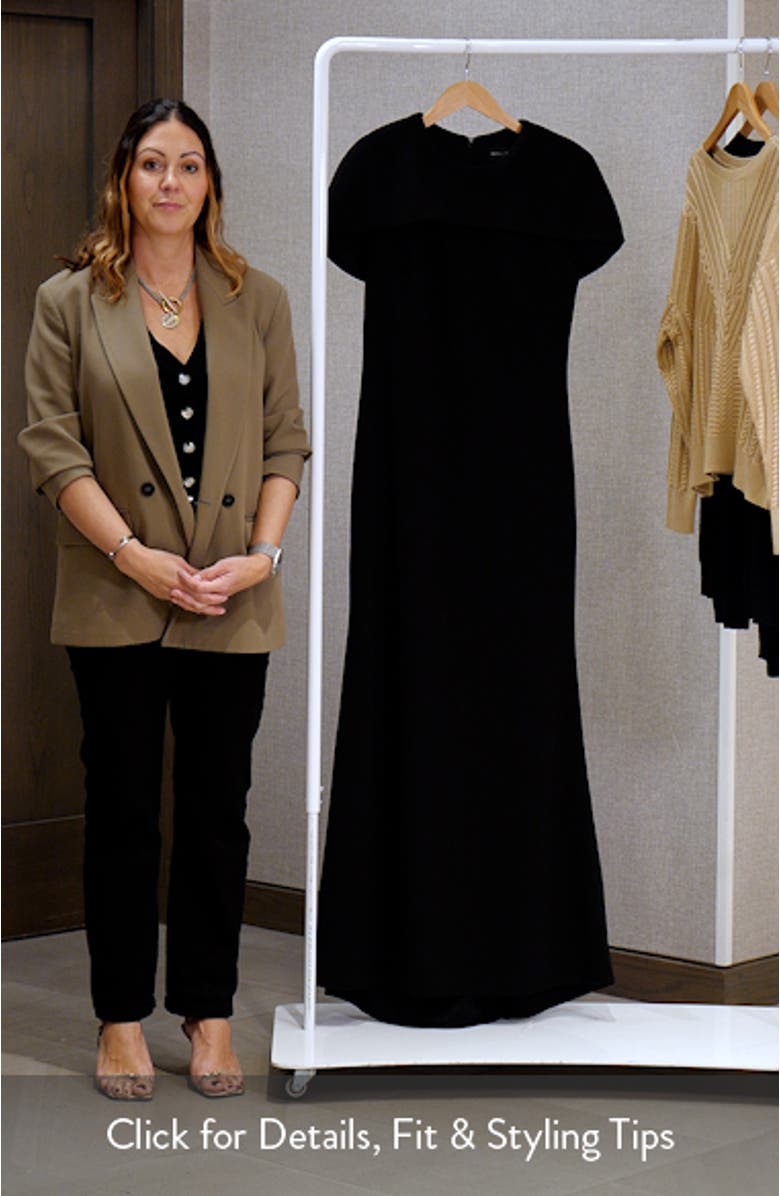 Cape Short Sleeve Scuba Crepe Gown, sales video thumbnail