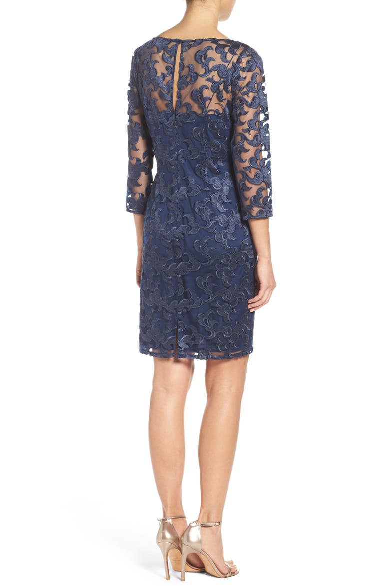 Aidan Mattox Illusion Mesh Sheath Dress, Alternate, color, NAVY