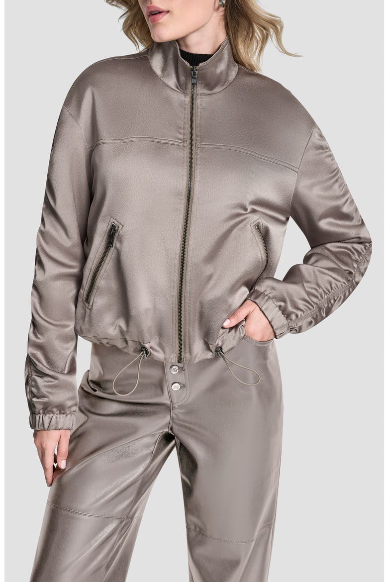 Ruched Sleeve Bomber Jacket, Main, color, TAN
