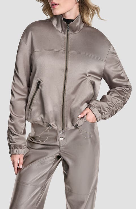 Ruched Sleeve Bomber Jacket