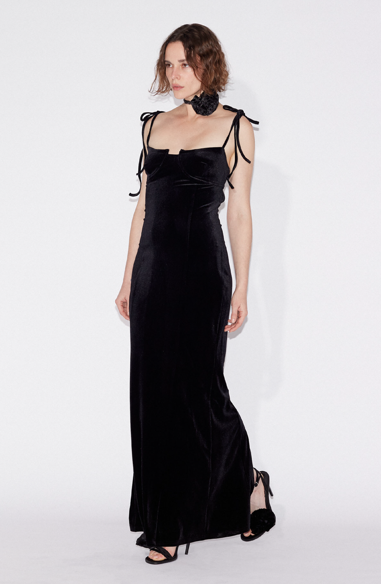 SAEMDI Open Back Velvet Dress, Alternate, color, Black