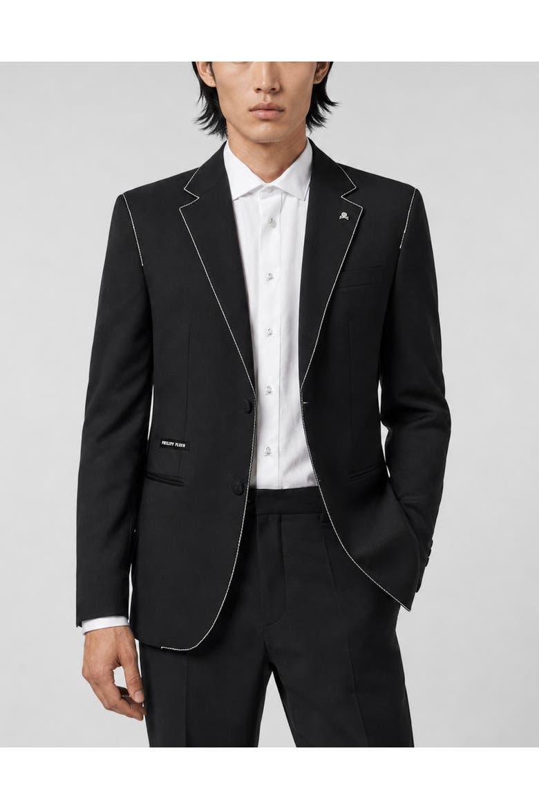 Blazer Contrast Stitching Men, Main, color, black