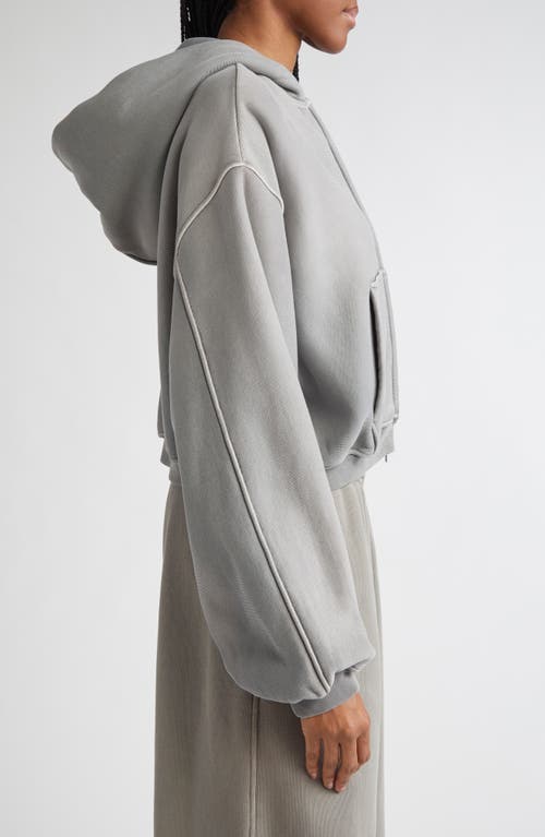 Alexander Wang Oversize Crop Full Zip Hoodie In Gray