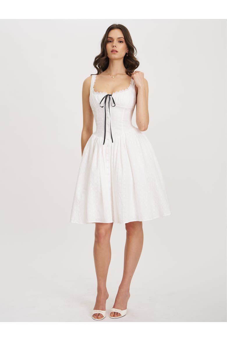 Madison Cotton Eyelet Square Neck Midi Dress, Alternate, color, White