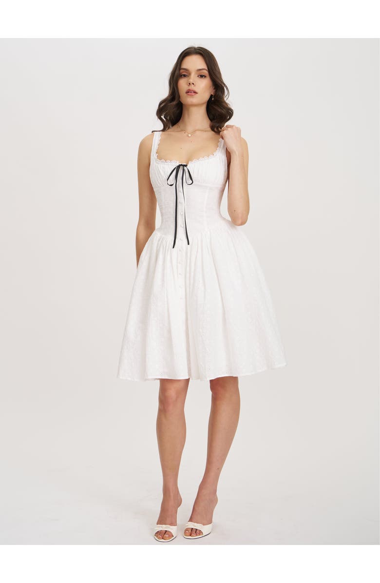 Miss Circle Madison Cotton Eyelet Square Neck Midi Dress, Alternate, color, White