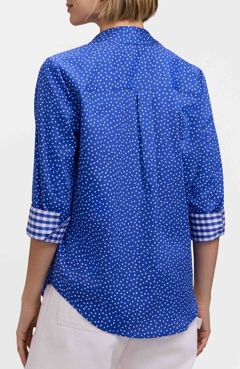 Foxcroft Margie Mini Dot Three-Quarter Sleeve Button-Up Shirt, Alternate, color, Blue/ White