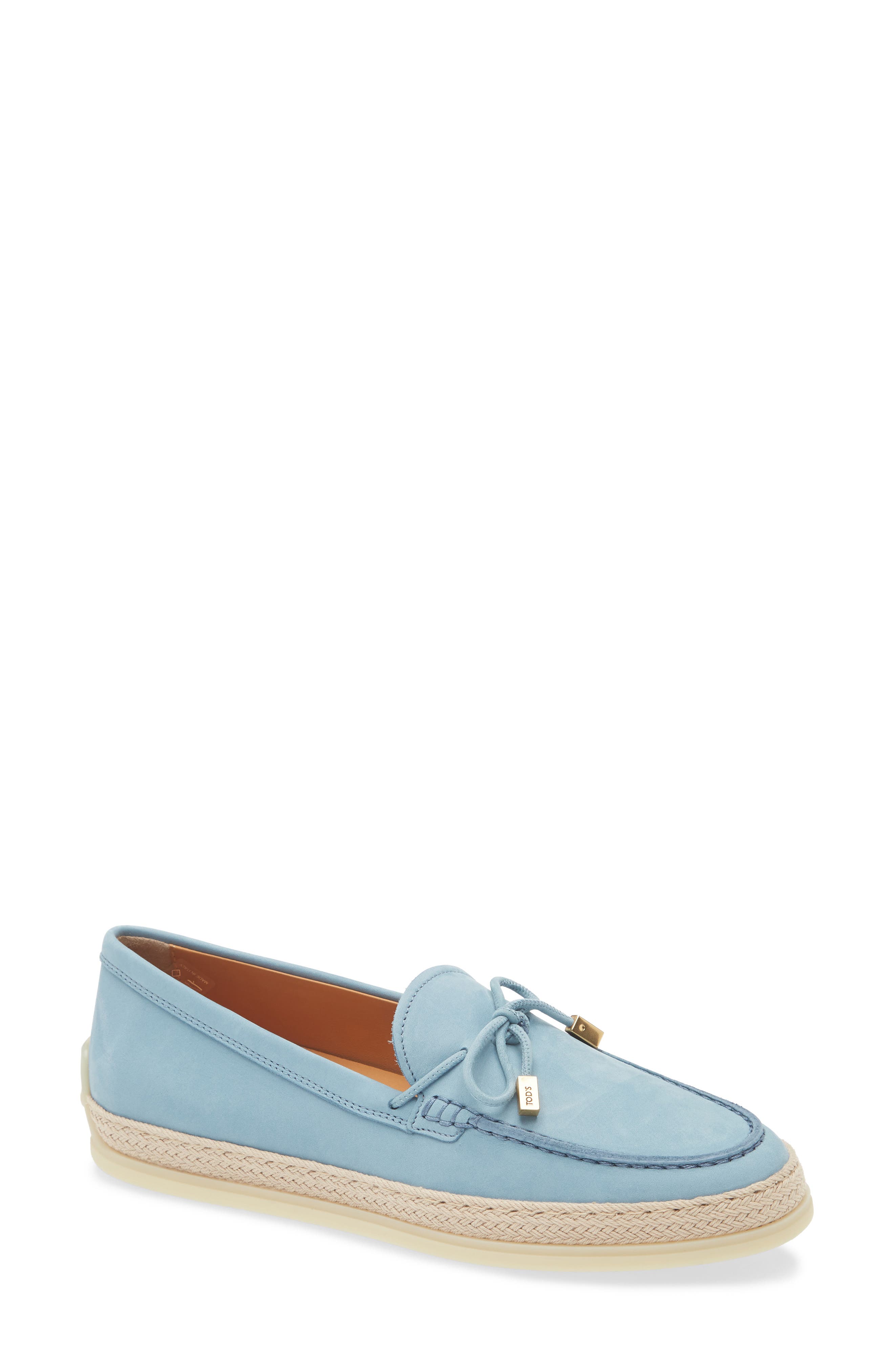 Tod's Raffia Trim Boat Shoe, Main, color, Carta Zucc. Chiaro