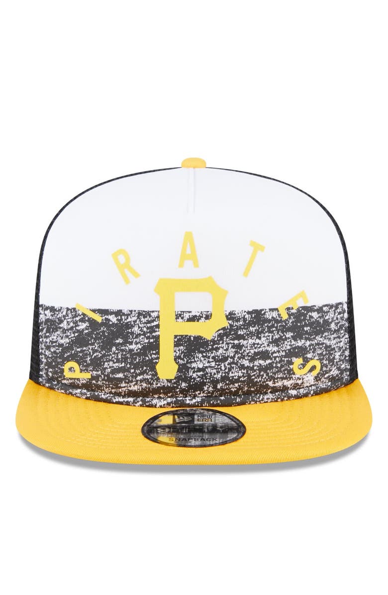 New Era Men's New Era White/Gold Pittsburgh Pirates Team Foam Front A-Frame Trucker 9FIFTY Snapback Hat, Alternate, color, White