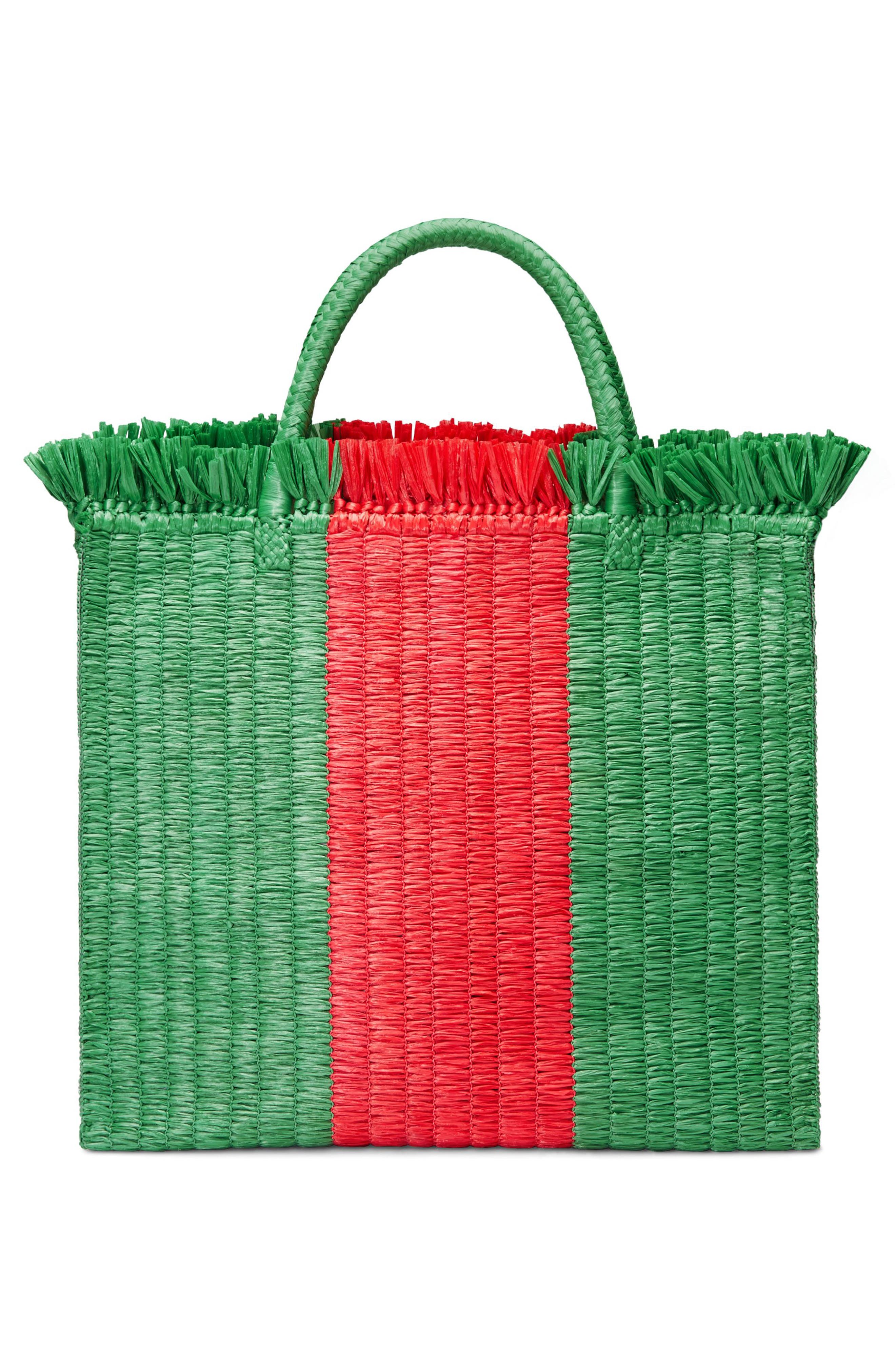 Gucci Web Woven Straw Tote, Alternate, color, 
