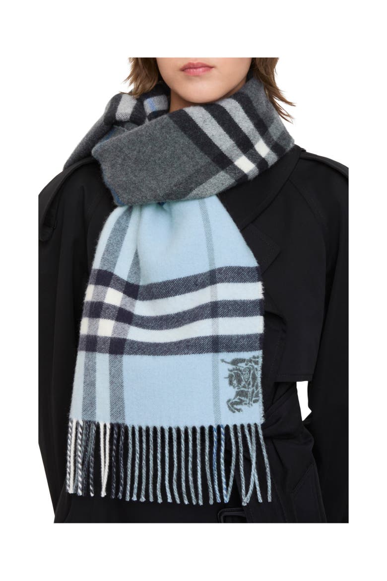 Contrast Check Cashmere Scarf, Alternate, color, Marlborough grey/bank grey