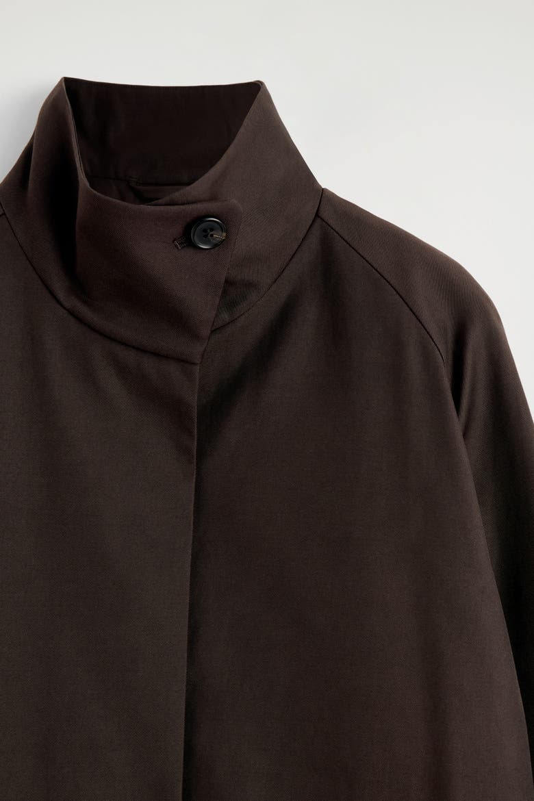 Oversized Mock-Neck Coat, Alternate, color, DARK BROWN