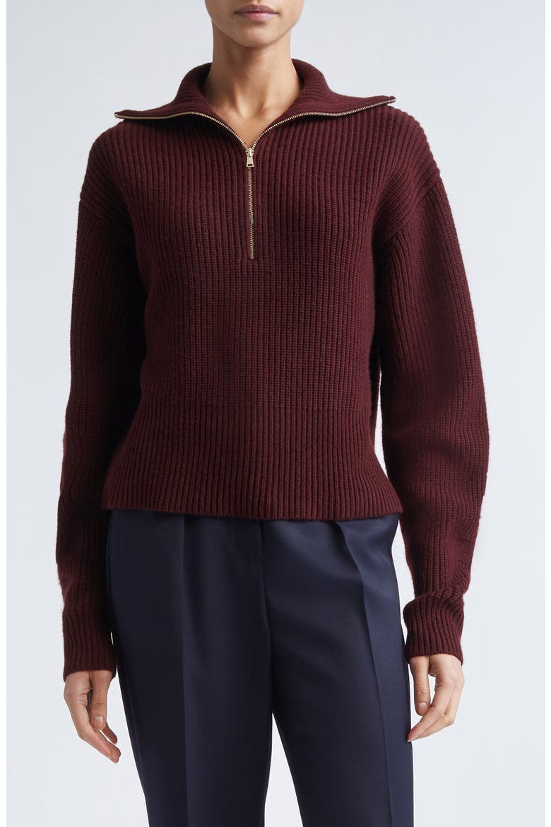 Nadar Crop Merino Wool & Cashmere Funnel Neck Sweater, Main, color, CHERRY