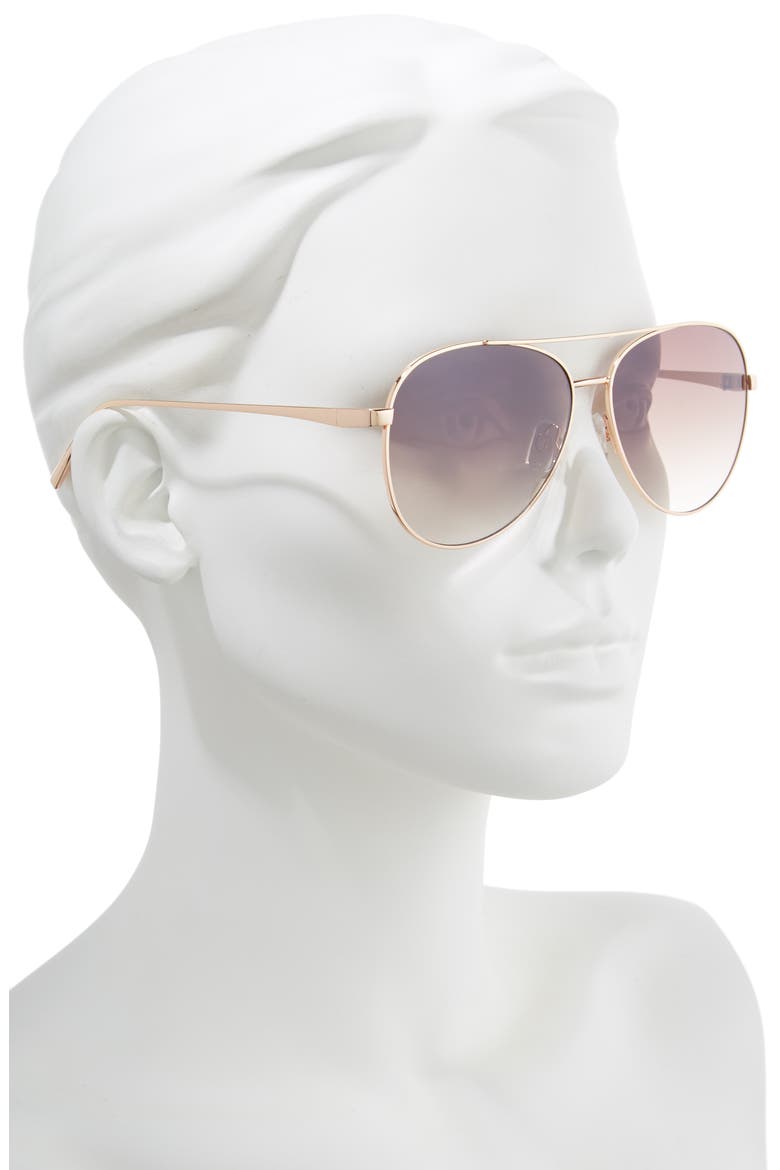 60mm Browbar Metal Aviator Sunglasses, Alternate, color, GOLD/ BROWN