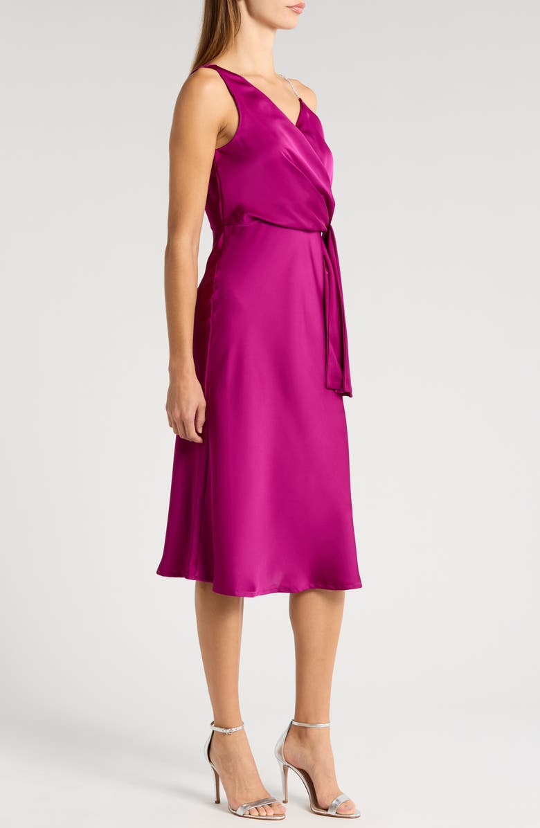 Sam Edelman Rhinestone Strap Satin Faux Wrap Cocktail Dress, Alternate, color, Berry
