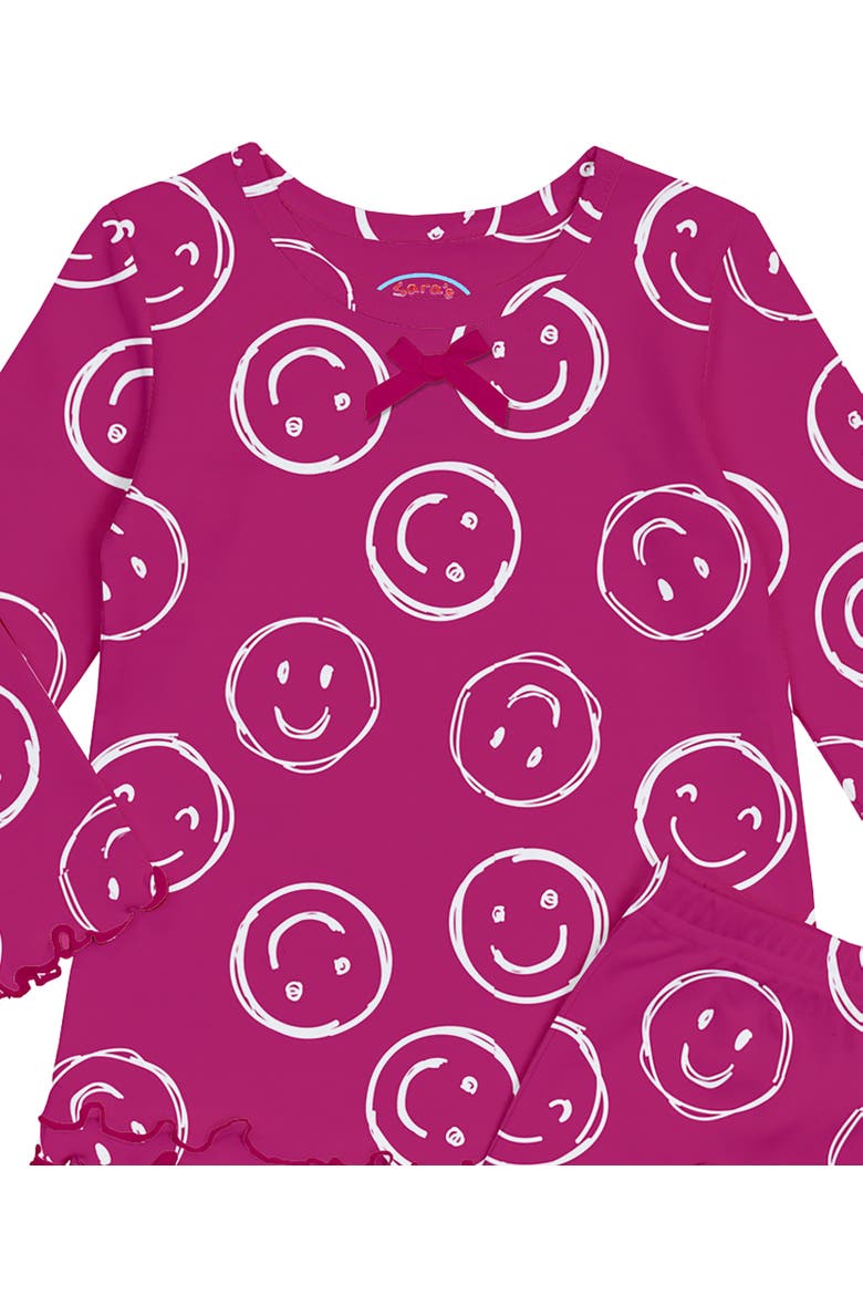 Loose Fit Ruffle PJ Set, Alternate, color, Pink Smiley