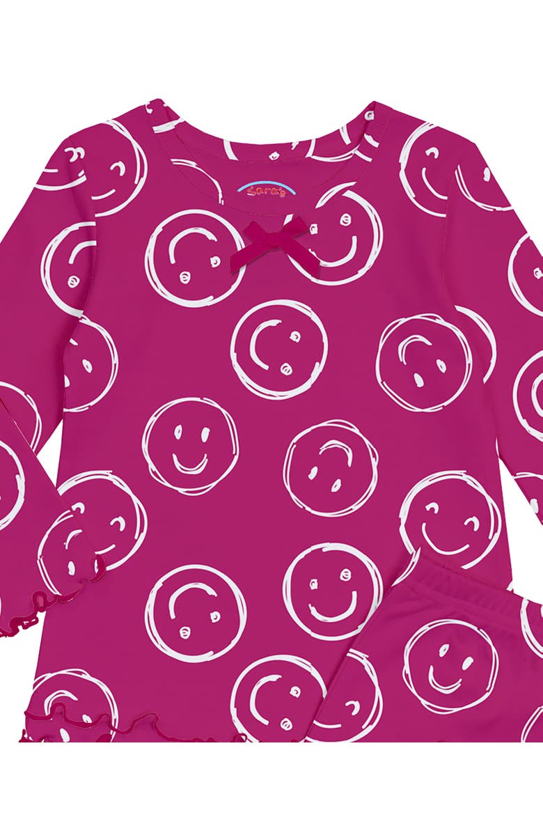 Sara’s Prints Loose Fit Ruffle PJ Set, Alternate, color, Pink Smiley