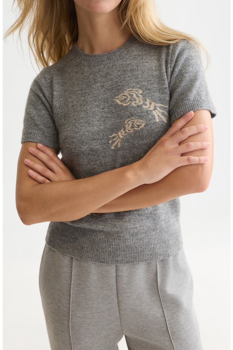 Embroidered Short Sleeve Crewneck Sweater, Alternate, color, GREY MELANGE