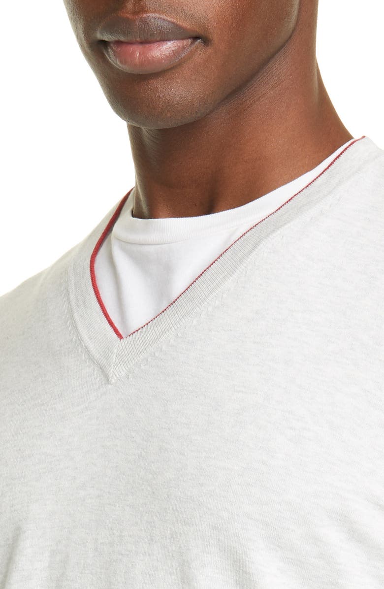 Brunello Cucinelli Cotton V-Neck Sweater, Alternate, color, 