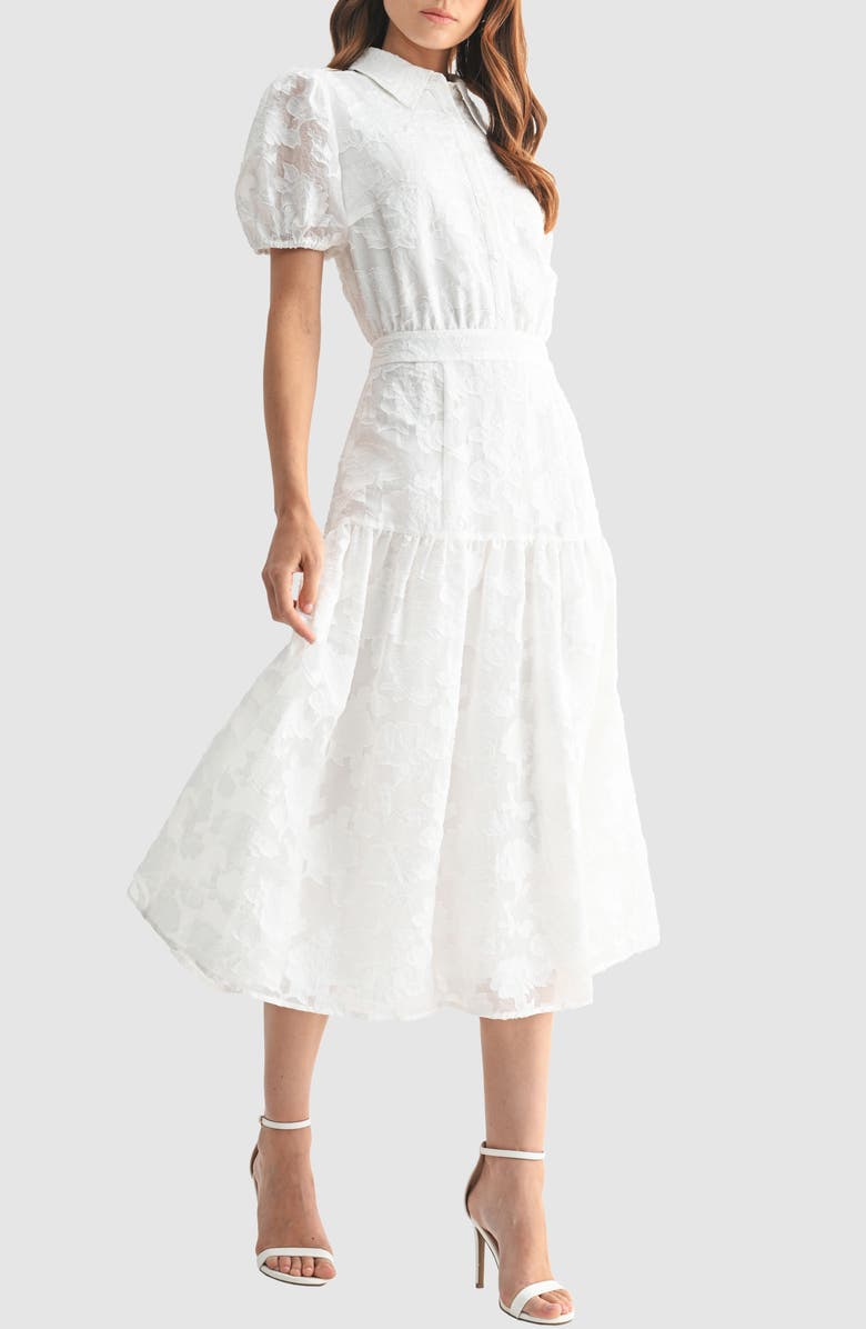 Mila Mae Floral Jacquard Shirtdress, Alternate, color, White