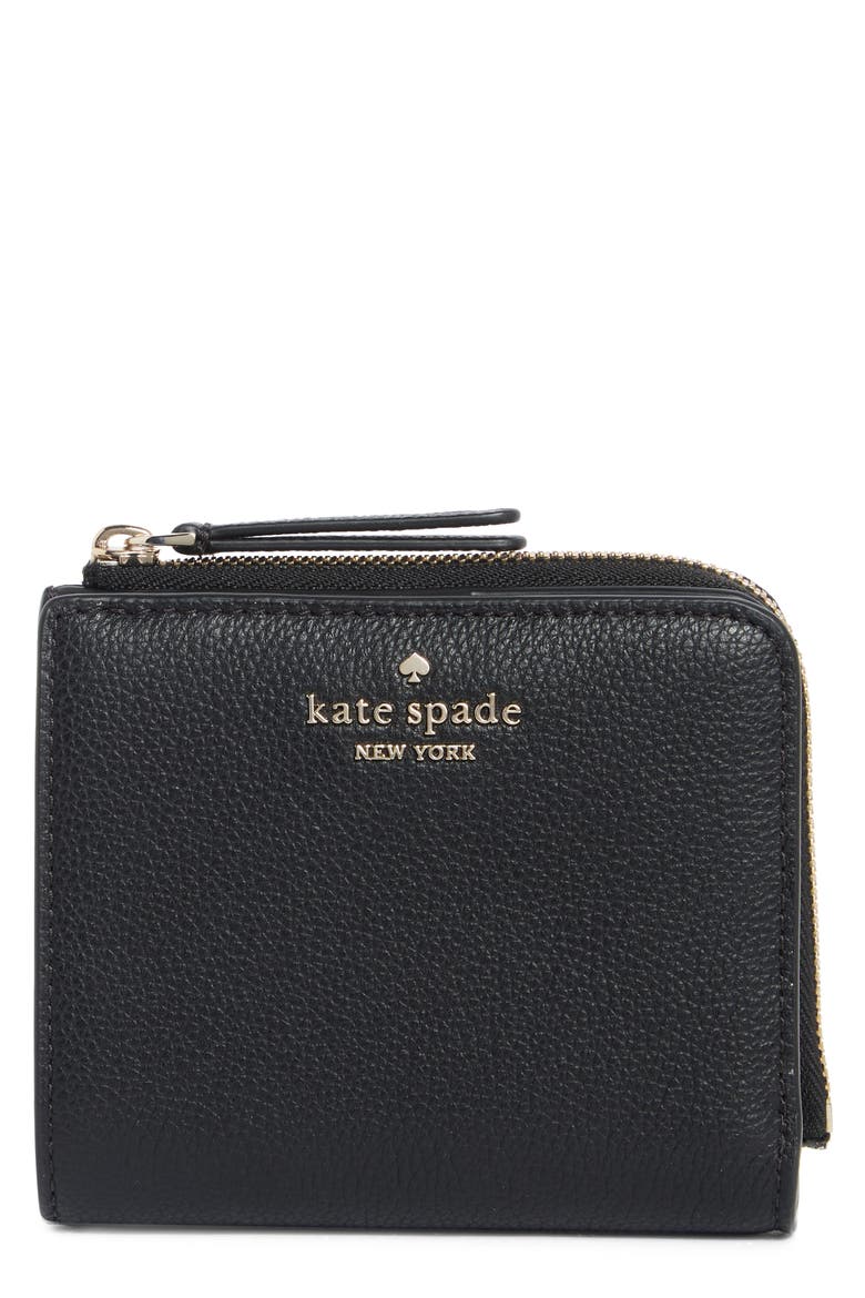 leila small pebbled leather wallet, Main, color, BLACK