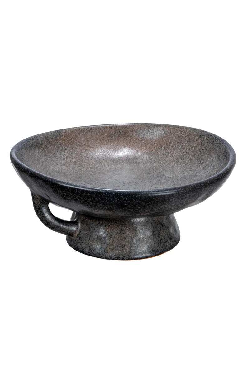 Stoneware Bowl with Handle and Base, Black Reactive Glaze, Alternate, color, Black