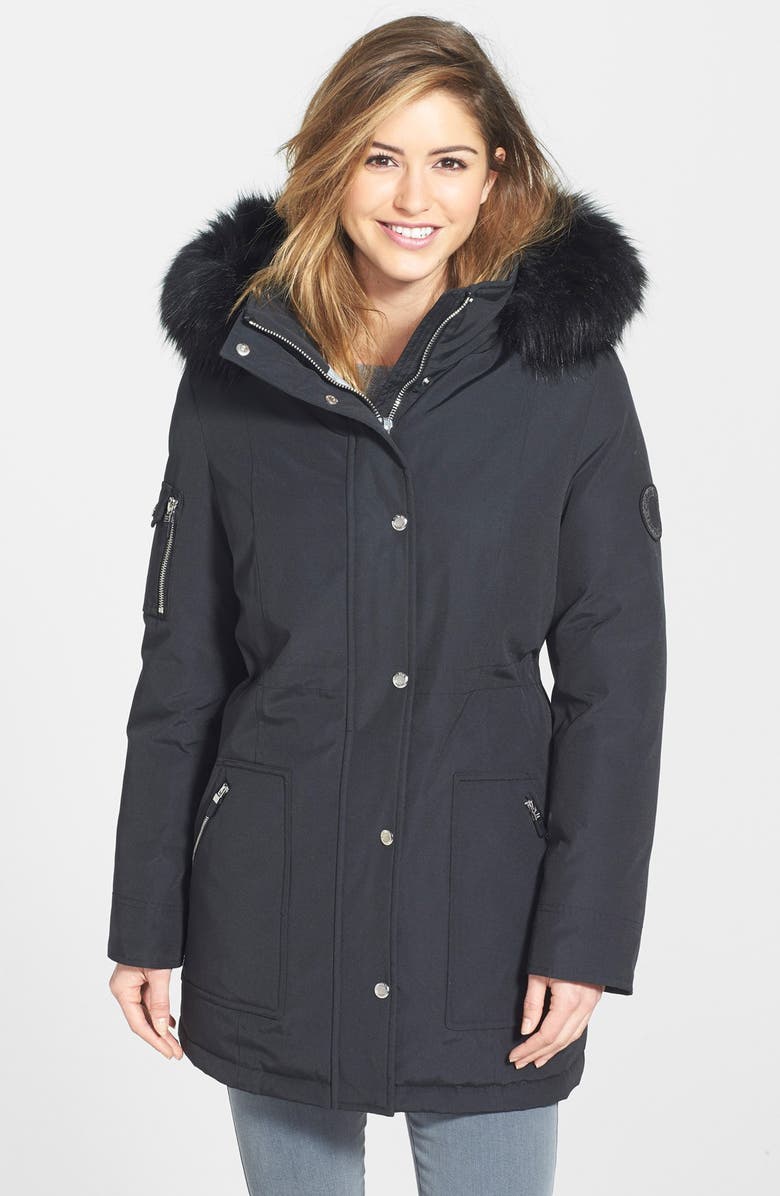 Calvin Klein Faux Fur Trim Parka, Main, color, 