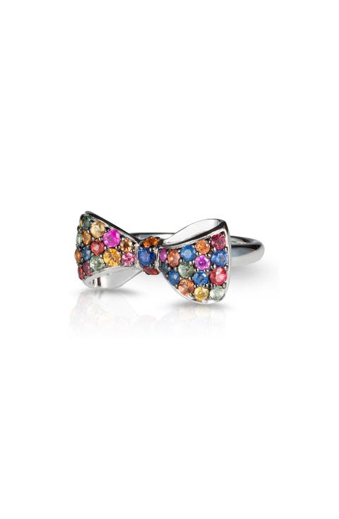 Sterling Silver Pavé Rainbow Sapphire Bow Ring