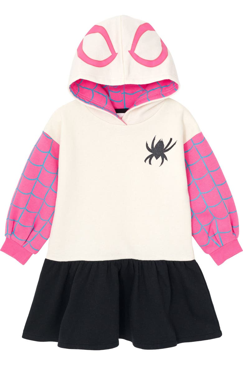 Spider-Verse Fleece Hooded Dress, Main, color, Ghost Spider Pink