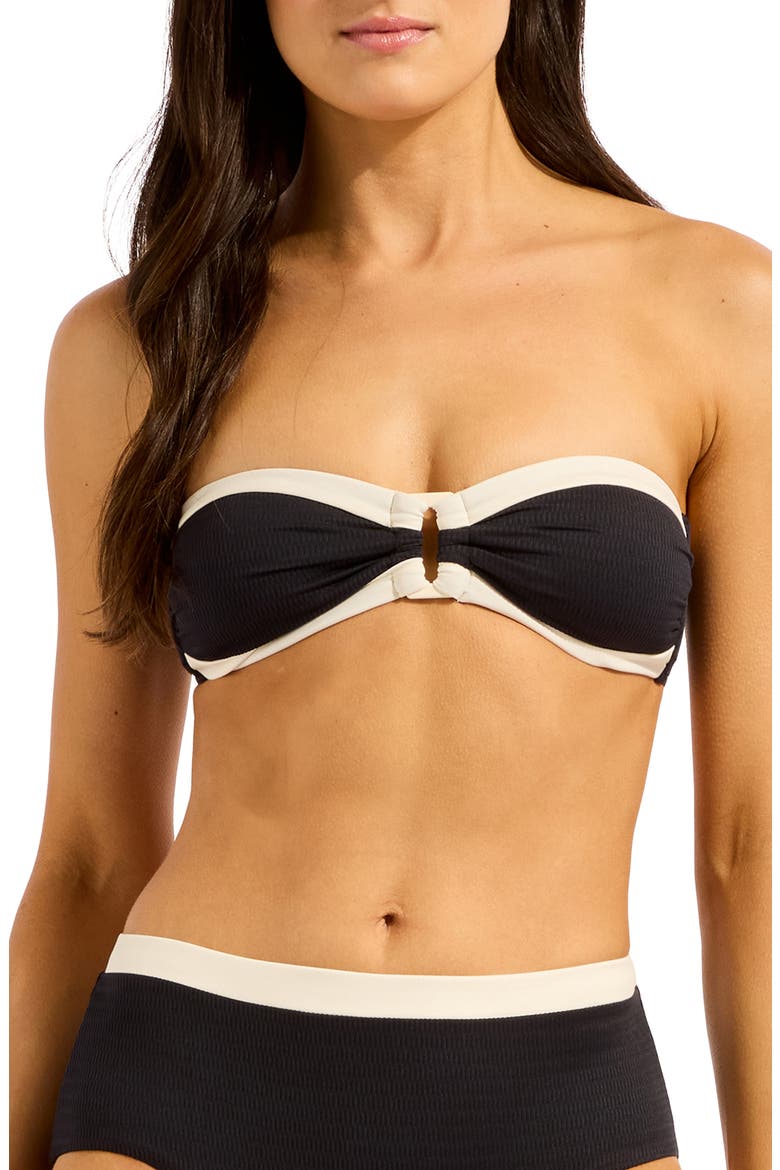 Contrast Binding Bandeau Bikini Top, Main, color, BLACK