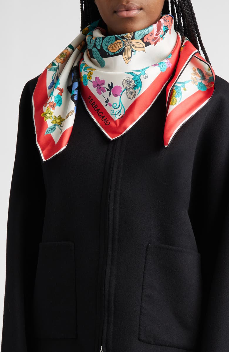 FERRAGAMO Pegasus Print Silk Twill Scarf Scarf, Alternate, color, Ivory/ Black