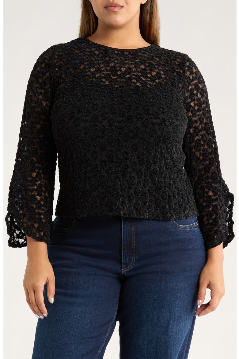 Ruffle Sleeve Lace Top, Main, color, RICH BLACK