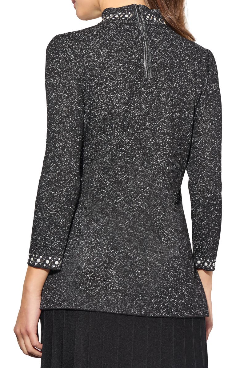 Ming Wang Heritage Fit Shimmer Knit Embellished Mock Neck Tunic, Alternate, color, 
