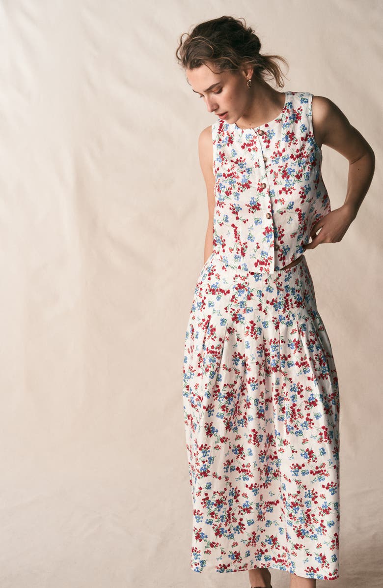 Boden Valentina Linen Midi Skirt, Alternate, color, Ivory, Bloom Scatter