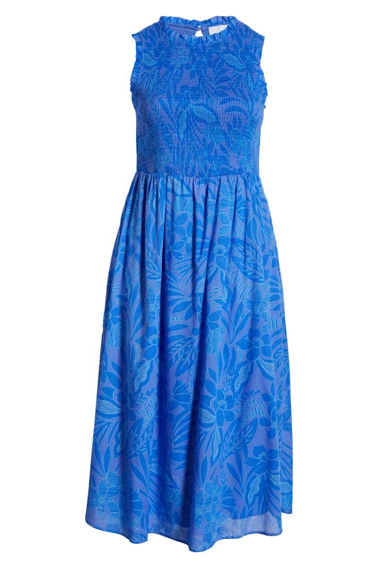 Floral Smocked Midi Dress, Alternate, color, BLUE