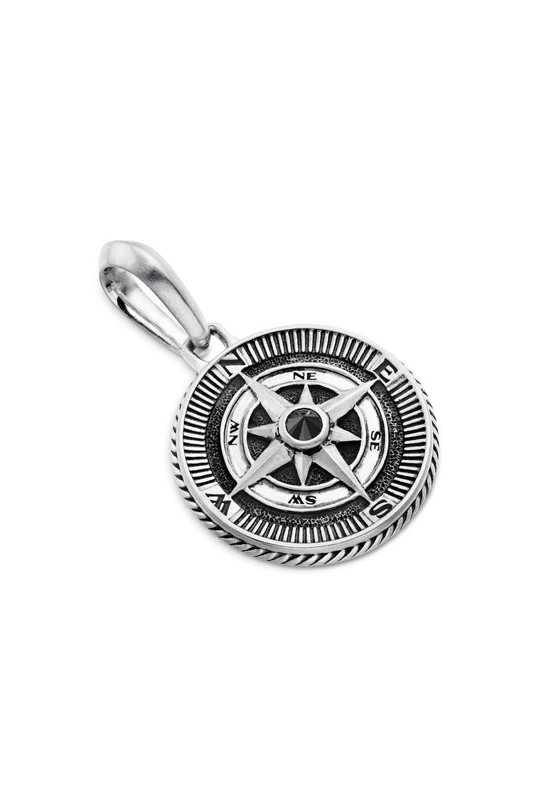 Maritime Compass Amulet with Black Diamond, Alternate, color, SILVER/ BLACK DIAMOND