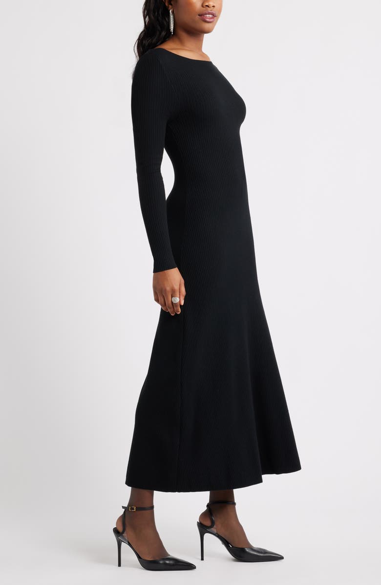 Open Edit Long Sleeve Rib Maxi Dress, Alternate, color, Black