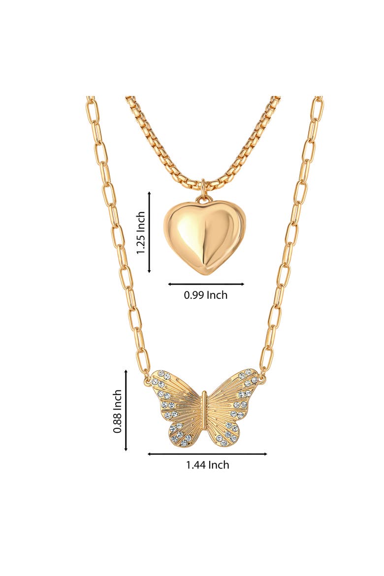 Butterfly and Heart Layered Necklace, Alternate, color, Gold