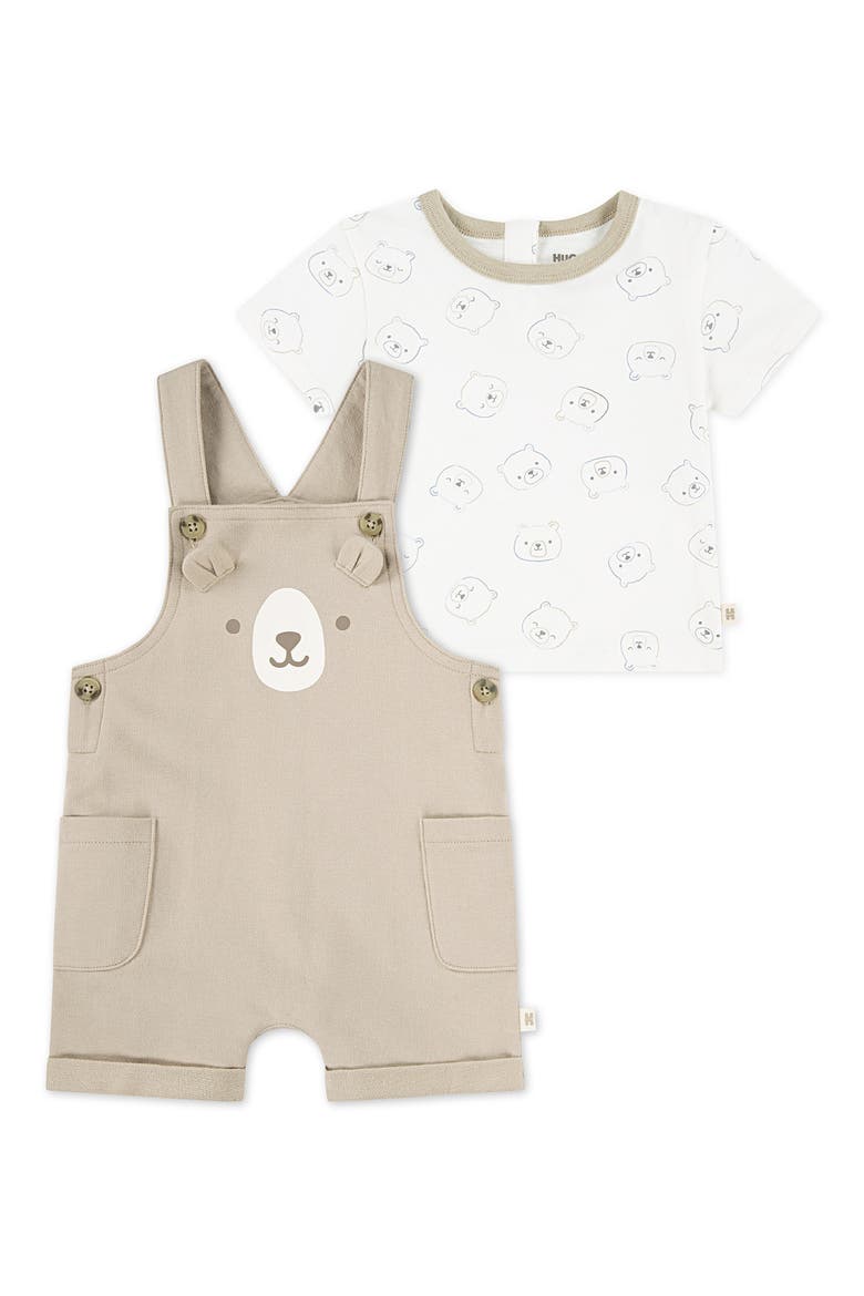 Print Organic Cotton T-Shirt & Overalls Set, Main, color, HUGGIES OXFORD TAN