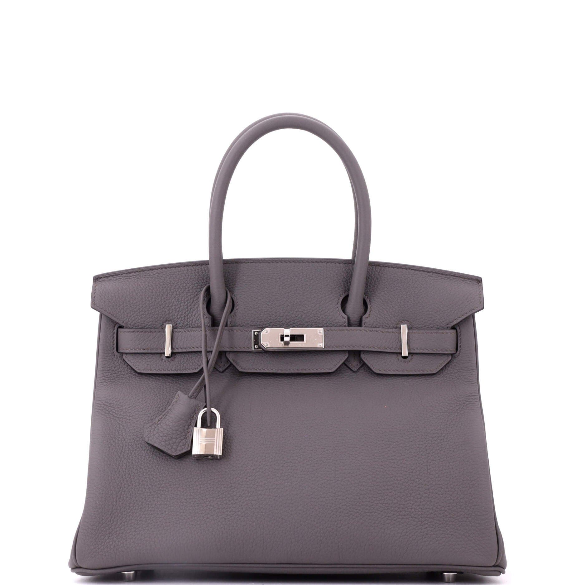 Pre-Owned Hermes Birkin Handbag Grey Togo with Palladium Hardware 30, Main, color, Etain
