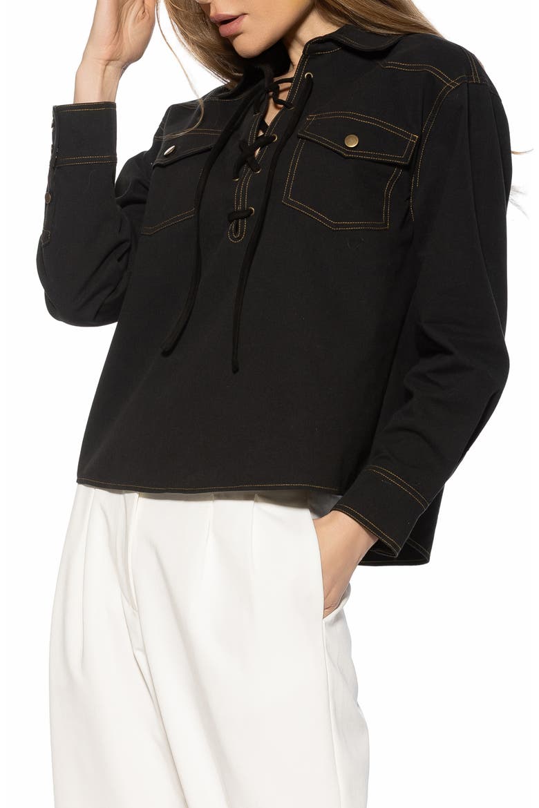 Thalina Lace-Up Western Shirt, Alternate, color, BLACK