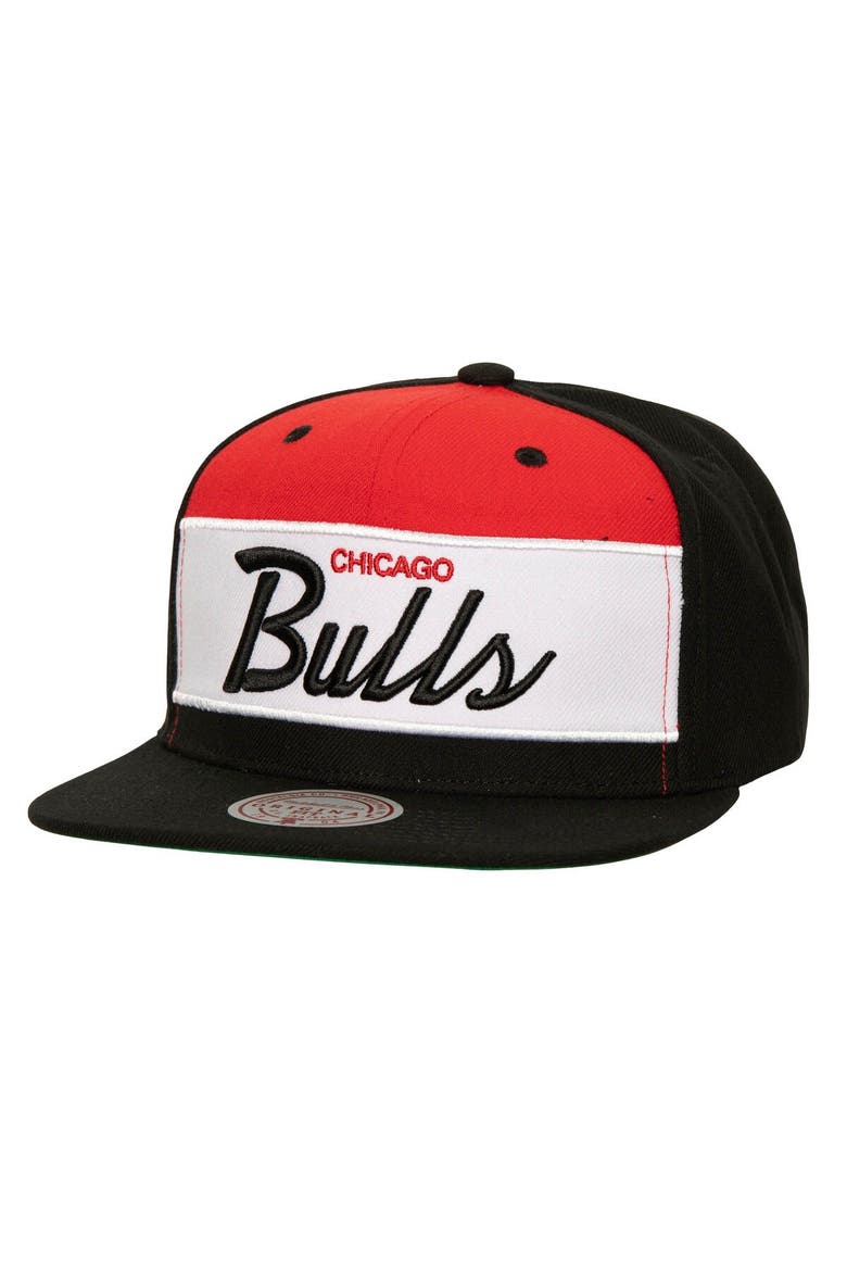 Men's Mitchell & Ness White/Black Chicago Bulls Retro Sport Color Block Script Snapback Hat, Main, color, White