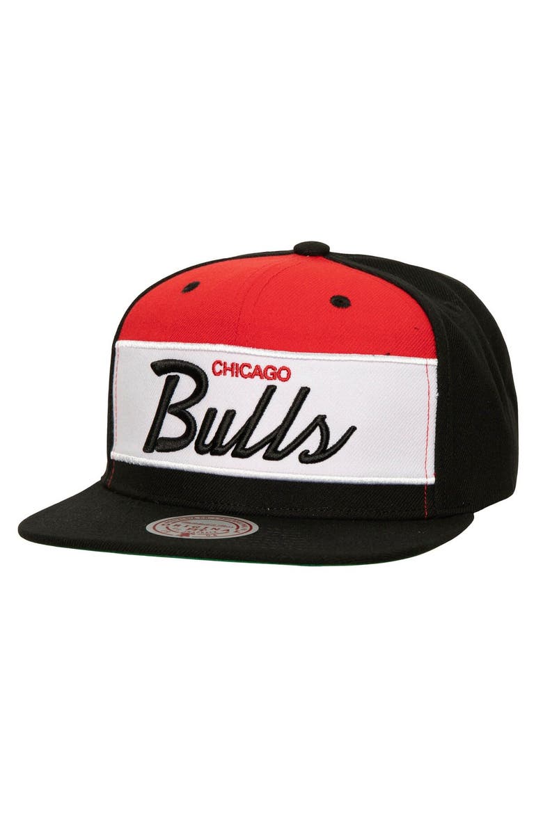 Mitchell & Ness Men's Mitchell & Ness White/Black Chicago Bulls Retro Sport Color Block Script Snapback Hat, Main, color,