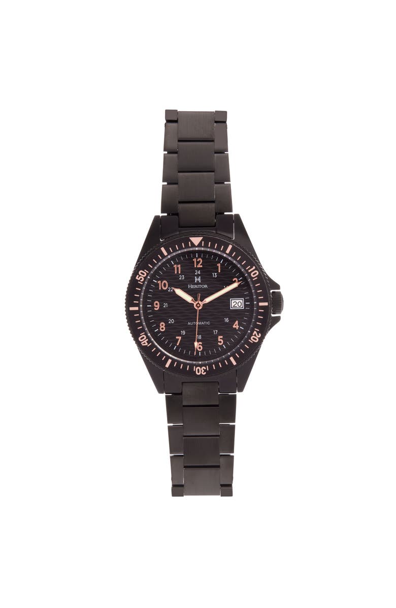 Heritor Automatic Calder Bracelet Watch w/Date, Main, color, Black